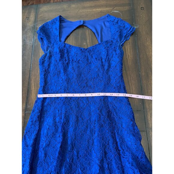Lauren Ralph Lauren Evening Blue Lace Lined Mini Dress Date Fit Flair Open Back - Picture 10 of 13